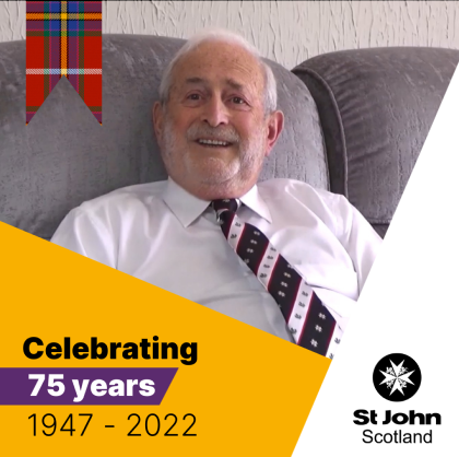 A video thumbnail with the text 'Celebrating 75 years, 1947 - 2022' and the St John Scotland logo