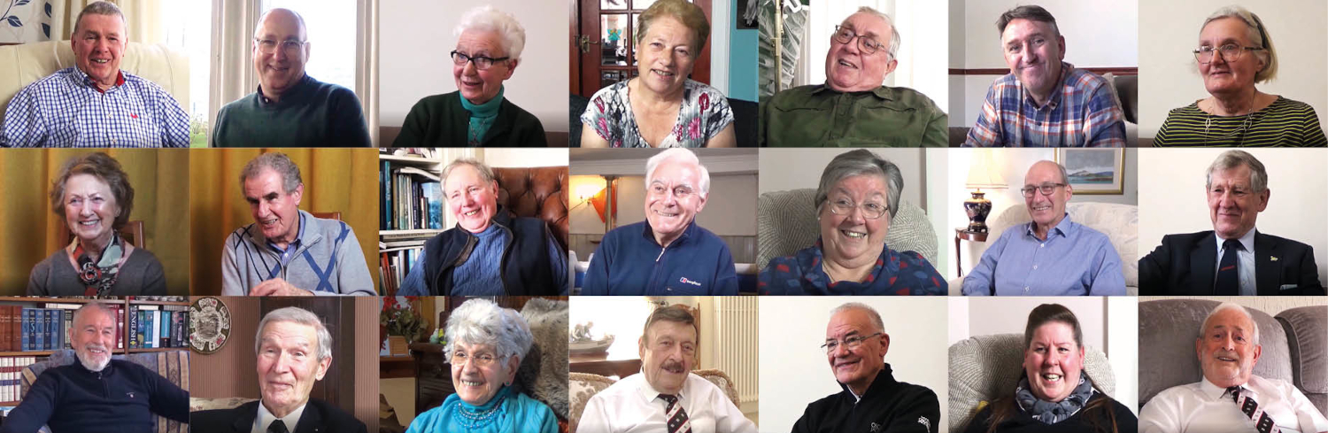 A montage of smiling people